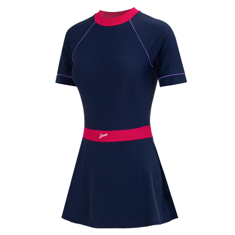 速比涛/SpeedoSHT SLV HNCK SWIMDRESS AF (A) NAVY/PINK女连体泳衣8-135764198